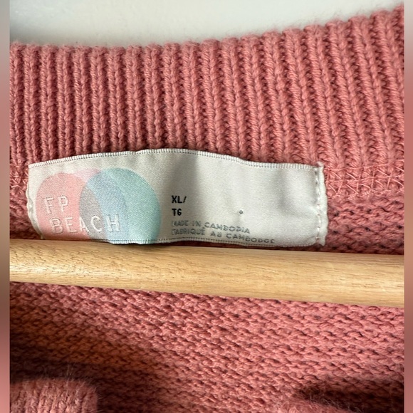 Free People  Hailee Sweater Knit Henley Top FP Beach Rosie Pink Size XL - Picture 5 of 7